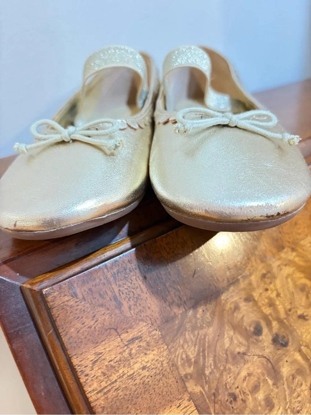Boden Girls Metallic Gold Ballet Flats with Elastic Strap